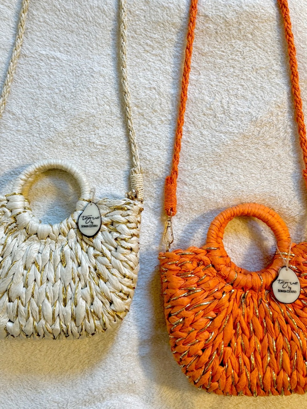 Bundle of 2 Hand-woven Straw Bag, Beach, Resortwear Vacation, Like-new Condition